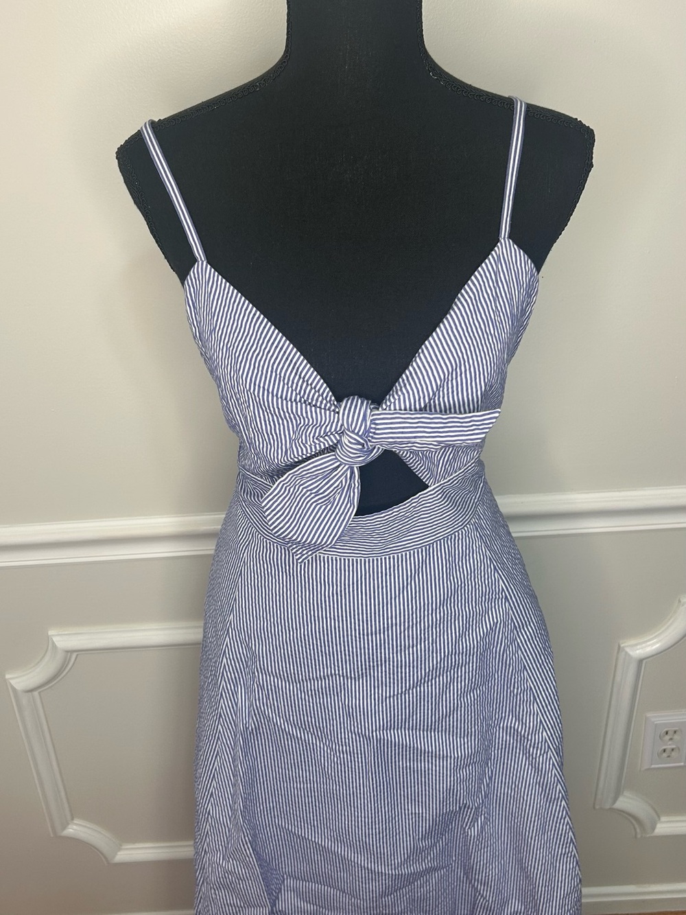 RACHEL Rachel Roy Blue & White Striped Tie-Front Midi Dress
